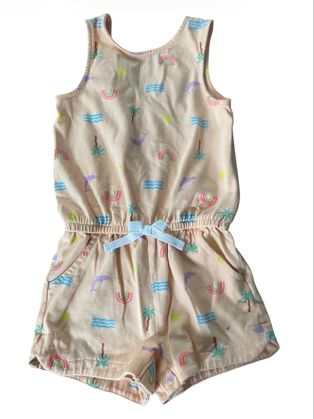 Cat & Jack Peach Tank Romper with Colorful Accents